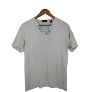 Theory Men's Gray Striped Short Sleeve Henley Shirt Size S